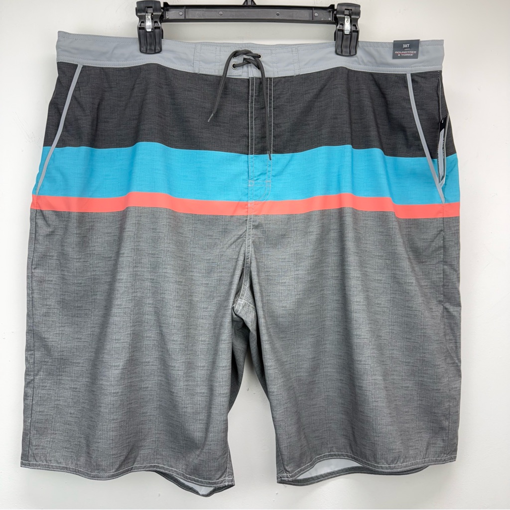 Roundtree & Yorke Size 3xt Men’s Gray Blue Colorblock Swim Trunks Swimwear